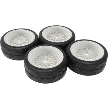 4PCS 64mm RC On Road Rubber Tires and Plastic Plating Wheel Rims Set Replacement Part for 1/10 RC Run-flating Touring Racing Drift Car Tyre(White,Offset:6mm) - color: White, size: Offset:6mm