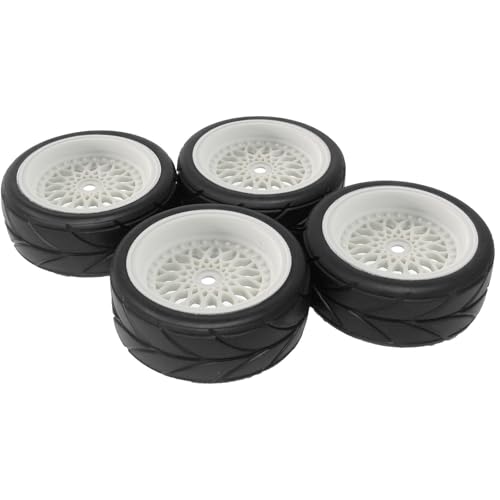 4PCS 64mm RC On Road Rubber Tires and Plastic Plating Wheel Rims Set Replacement Part for 1/10 RC Run-flating Touring Racing Drift Car Tyre(White,Offset:6mm) - color: White, size: Offset:6mm