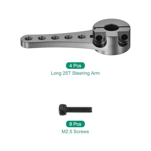 MECCANIXITY 4 Pcs Aluminum Servo Horn Long 25T 25 Teeth Steering Arm 46mm Length Titanium for DIY RC Car/Boat/Airplanes Boat Model with 2 Pcs Screws - color: Titanium