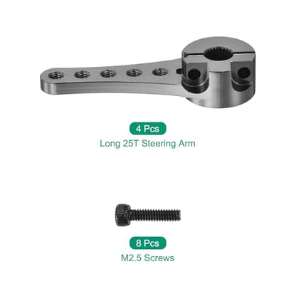 MECCANIXITY 4 Pcs Aluminum Servo Horn Long 25T 25 Teeth Steering Arm 46mm Length Titanium for DIY RC Car/Boat/Airplanes Boat Model with 2 Pcs Screws - color: Titanium
