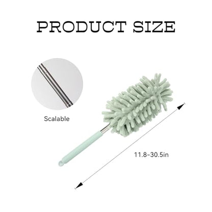 2PCS Car Interior Duster with Extension Pole, Microfiber Retractable Dusters Auto Dash Cleaning Tool, Soft Chenille Hand Washable Dusters for Vehicle Window Office Furniture (Light Green) - color: Light Green
