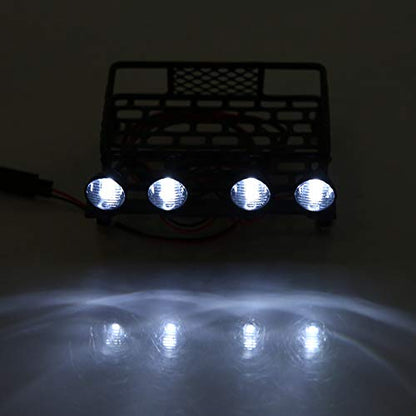 RC Car Roof Rack,Small Size Roof Rack Luggage Carrier with LED Light Round for Axial SCX10 1/10 RC Car