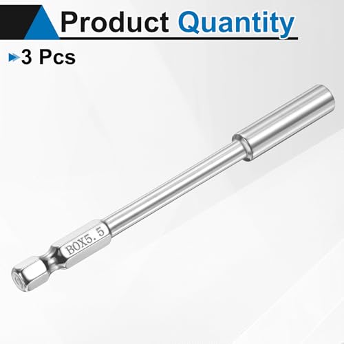 HARFINGTON 3pcs Nut Driver Drill Bit 5.5mm Metric Socket 1/4" Hex Shank 3.94" (100mm) Long 6-Point Socket Quick Change CR-V Steel Bolt Setters for Power Drill Driver - size: 5.5mm