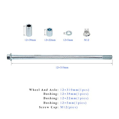 Mokuo 12mm 310mm Front Rear Axle with Bushing 5mm 22mm 38mm Fit for Pit Dirt Bike Moped Scooter QUAD ATV Mini Bike Parts - size: 12-310