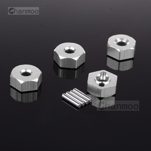 1/10 12mm Wheel Drive Hex with Pin Screws for 1:10 RC RC Buggy Truck Car Upgrade Parts Slash 2WD HSP 102042 122042 Redcat Rc4wd Tamiya Axial SCX10 D90 Hpi LRP WLtoy 4PCS (Silver) - color: Silver