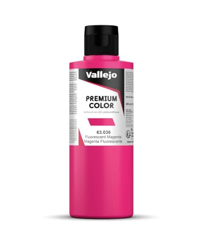 Vallejo - Premium Color Fluorescent Magenta 6.76 Fl.Oz. (200 ml) for Airbrushing, Acrylic-Polyurethane Hybrid Resin of Great Resistance Paint, RC, Model and Hobby Use - style: Fluorescent Magenta