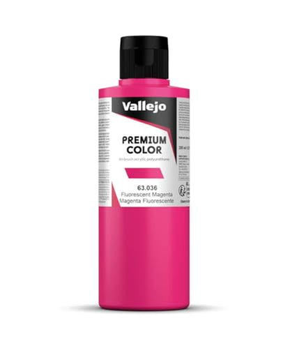Vallejo - Premium Color Fluorescent Magenta 6.76 Fl.Oz. (200 ml) for Airbrushing, Acrylic-Polyurethane Hybrid Resin of Great Resistance Paint, RC, Model and Hobby Use - style: Fluorescent Magenta