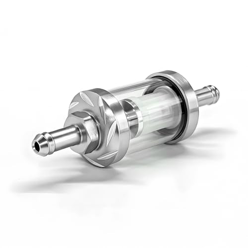 1/4 Inline Fuel Filter, Corrosion-Resistant Aluminum & Transparent Glass Auto Gasoline Filters, High Flow Washable Fuel Filter Replacement for Car Motorcycle ATV Dirt Bike (Silver) - color: Silver