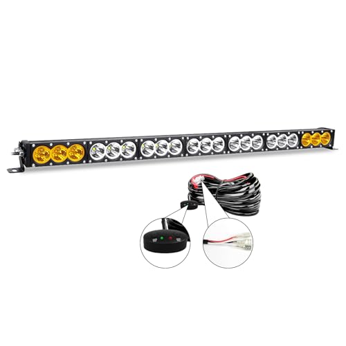AUXTINGS 38 inch Single Row Dual Color LED Light Bar 210W Off Road Light Bar White Amber Combo LED Work Light Truck UTV 4x4 Cars SUVs ATVs Boats Fog Driving Light with Wiring Harness kit - size: 38 inch white amber