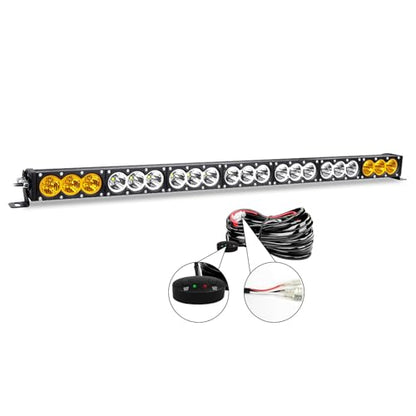 AUXTINGS 38 inch Single Row Dual Color LED Light Bar 210W Off Road Light Bar White Amber Combo LED Work Light Truck UTV 4x4 Cars SUVs ATVs Boats Fog Driving Light with Wiring Harness kit - size: 38 inch white amber
