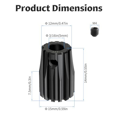 Pinion Motor Gear, M1 13T, 3/16 in (5mm) Shaft Hole | M1 Pitch 13 Teeth, 1045 Hardened Carbon Steel, 3/16 Inch Shaft Hole, RC Motor Pinion Upgrade, for 1/10 RC Brushless Crawler - size: M1 13T