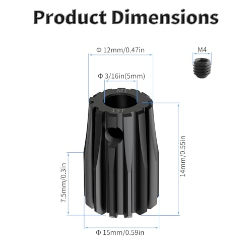Pinion Motor Gear, M1 13T, 3/16 in (5mm) Shaft Hole | M1 Pitch 13 Teeth, 1045 Hardened Carbon Steel, 3/16 Inch Shaft Hole, RC Motor Pinion Upgrade, for 1/10 RC Brushless Crawler - size: M1 13T