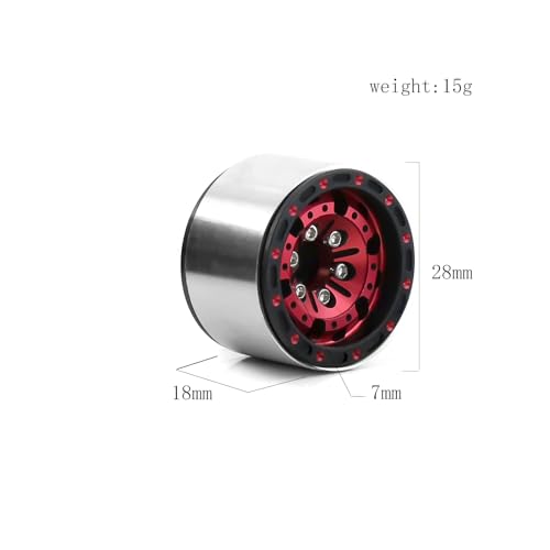 REDSPIDER （4pcs） 1.0 beadlock Wheels and Tires，1.0 Tires Set Has Super Soft Stickiness，Wheel hub Colors Available. 1.0 Crawler Tires for TRX4M Axial AX24 SCX24 FCX24 1/18 1/24 RC Crawler Car (Red) - color: Red