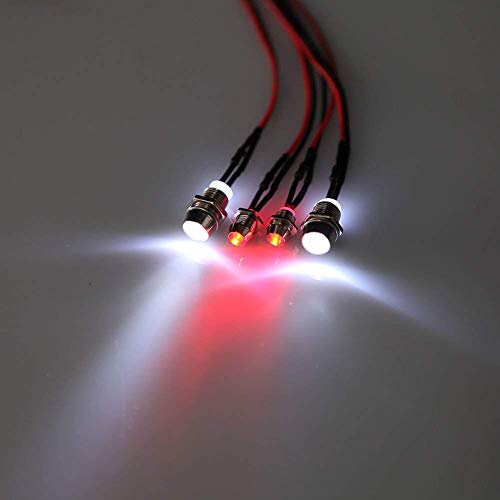 RC Truck Car Led Light Kit,WONFAST LED RC Car 4Led Lamp Set 2 White Headlights 2 Red Taillight Compatible with 1/10 1/8 Truck Rc Car Tank Hsp Tamiya D3 Rc Car Accessories - color: 4 Led