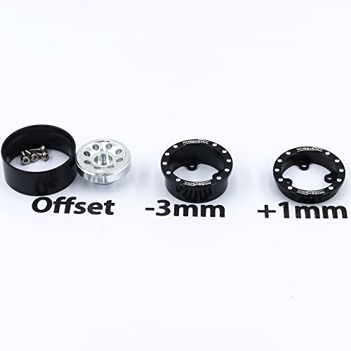 RC 1.0 Beadlock Wheels and Tires, 1/24 Tires & Heavy Adjustable Offset 1.0 Wheels Black Silver for 1/24 RC Crawler Car Truck Axial SCX24 Upgrade, (4-Pack, Assembled) - color: Black & Silver