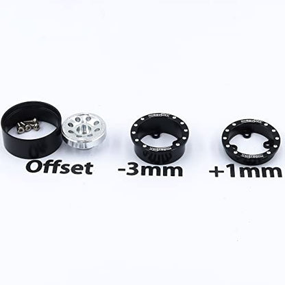 RC 1.0 Beadlock Wheels and Tires, 1/24 Tires & Heavy Adjustable Offset 1.0 Wheels Black Silver for 1/24 RC Crawler Car Truck Axial SCX24 Upgrade, (4-Pack, Assembled) - color: Black & Silver