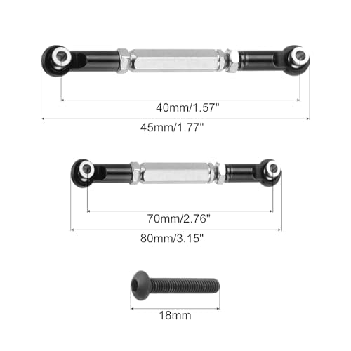 MECCANIXITY Adjustable Turnbuckles Camber Link Linkages Aluminum Alloy RC Car Steering Pull Rod Servo Linkages Tie Rod for 2WD 1/10 RC Car Crawler（Black） - color: Black