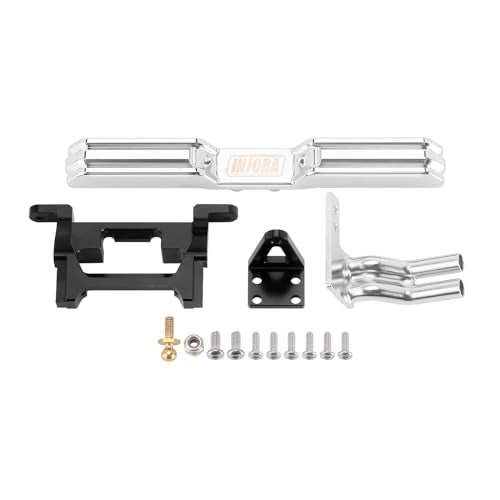 INJORA 33g CNC Aluminum Rear Bumper with Dual Exhaust for 1/18 RC Crawler TRX4M High Trail F150 Upgrade - size: Rear