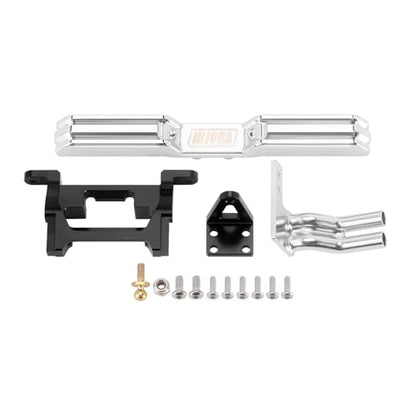 INJORA 33g CNC Aluminum Rear Bumper with Dual Exhaust for 1/18 RC Crawler TRX4M High Trail F150 Upgrade - size: Rear