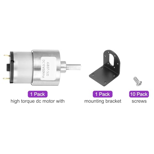 DMiotech Micro DC 12V 50RPM Geared Motor with Bracket Gear Reduction Motors 37mm Diameter Gearbox Micro Speed Reduction for RC Car, Robot Model, DIY Toys - style: 50RPM