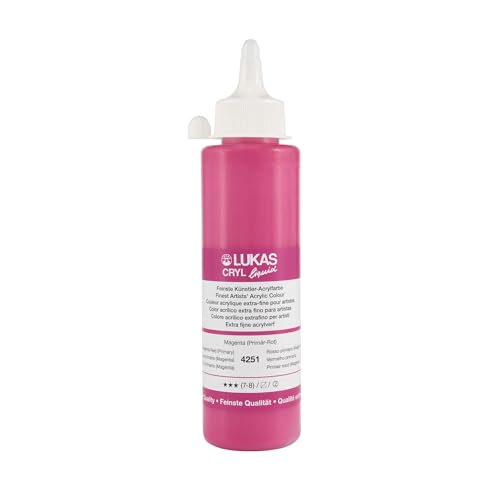 Lukas Cryl Liquid Soft Body Acrylic Paints for Painting - Professional Low Viscosity - 250 ml Bottle Magenta Red (Primary) - color: Magenta Red (Primary)
