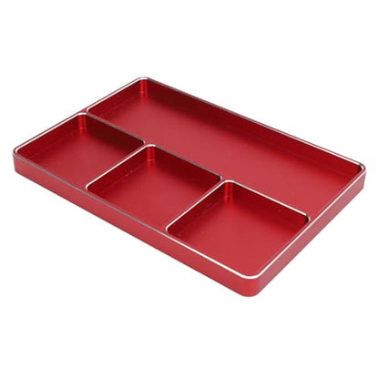 POCREATION RC Screw Tray Aluminum Alloy Magnetic Parts Organizer with 4 Grids 128 X 90 X 9.5 Mm for RC Car Plane Helicopter Boat Repair Workbench Use (Red) - color: Red