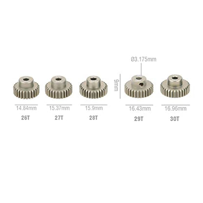 KingVal Replacement 5PCS 48DP 3.175mm 26T 27T 28T 29T 30T Aluminium Pinion Motor Gear Combo Compatible with 1/10 RC Car Brushed Brushless Motor - size: 26-30T