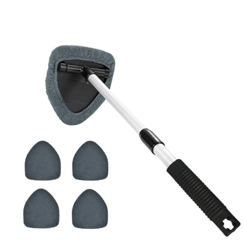 Windshield Cleaning Tool, Car Window Cleaner, Windshield Cleaner with 4 Washable Reusable Microfiber Pads and Extendable Handle, Auto Glass Wiper Cleaning Kit Universal for Car (Gray) - color: Gray