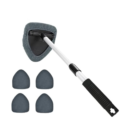 Windshield Cleaning Tool, Car Window Cleaner, Windshield Cleaner with 4 Washable Reusable Microfiber Pads and Extendable Handle, Auto Glass Wiper Cleaning Kit Universal for Car (Gray) - color: Gray