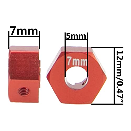 Metal 12mm Hex Wheel Hubs 7mm Thick Drive Adapters with Flanged Lock Nuts Compatible with Traxxas 1/10 4WD Rustler Slash Stampede RC Car，Replace Part 1654 (Red) - color: Red