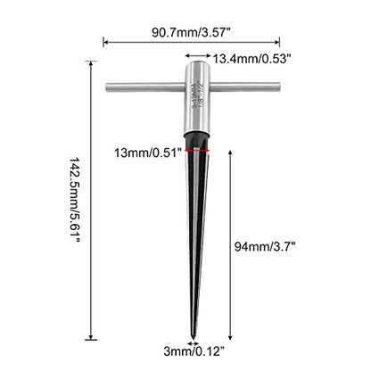 1/8"-1/2" (3-13mm) T Handle Tapered Reamer | 6 Fluted, Chamfer Reaming Tool, Guitar Bridge Pin Hole, Woodworker Luthier Tool - size: 1/8"-1/2"