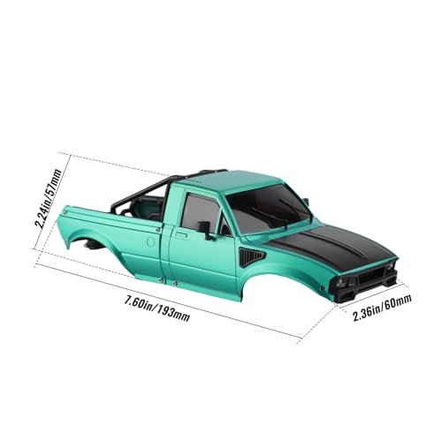 Hard Pickup Body Shell with Bed Rack for 1/24 SCX24 RC Crawler | With dual interchangeable grilles, magnetic flip-up design easy maintenance - color: Greenish Black