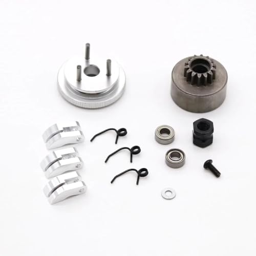 RC Car Accessories Compatible with HSP for HPI 1/8 RC Car Bearing Clutch Nut Springs Aluminum Alloy Parts Accessories 14T Gear Flywheel Assembly(White) - color: White