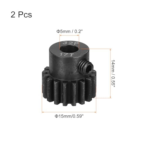 MECCANIXITY 2 Pcs RC 32P Hardened Pinion Gear 5mm Shaft, 17T Motor Gears Carbon Steel for 1/10 RC Model Car Boat Drone - style: 17T
