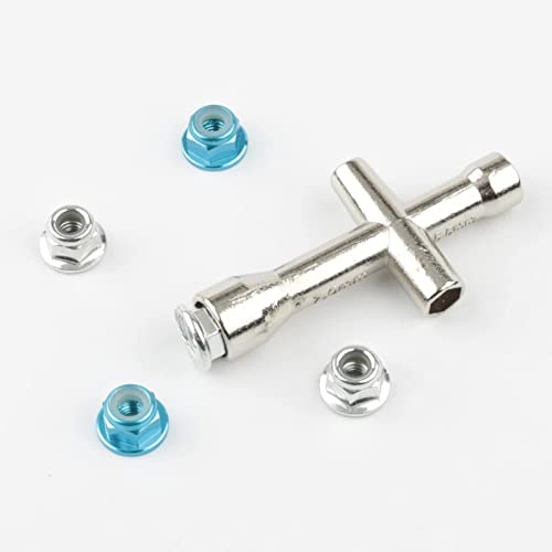 16pcs M4 Lock Nuts for 1/10 RC Car Wheel, Light Blue & Silver | 4mm Anodized Aluminum Alloy and Steel, Flange Serrated Nylon Insert Locking, With Wrench Set - color: Light Blue & Silver