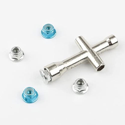 16pcs M4 Lock Nuts for 1/10 RC Car Wheel, Light Blue & Silver | 4mm Anodized Aluminum Alloy and Steel, Flange Serrated Nylon Insert Locking, With Wrench Set - color: Light Blue & Silver