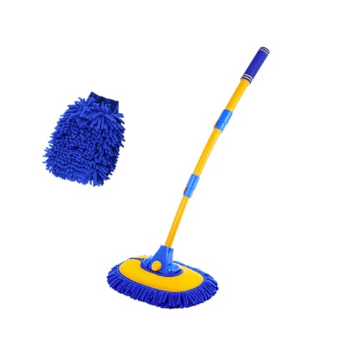 Car Wash Brush Kit, 40" Auto Wash Mop with 15° Curved Extendable Long Handle, Soft Scratch-Free Car Cleaning Mop Mitt to Clean Your Car Shine Like New, Car Accessories (Blue+Blue) - color: Blue+blue