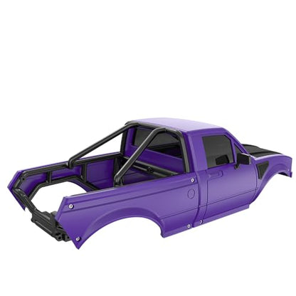 1/24 Pickup Truck Hard Body with Rear Cage Frame for 1/24 RC Crawler Axial SCX24 Bronco/Wrangler/C10/Base Camp Wheelbase 133mm (Black) - color: Black