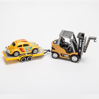 1/64 RC Forklift with Trailer, 2.4G Alloy Remote Control Forklift for Adults, Mini Forklift Truck with Cargo Hook/Forks/Pallet, RC Engineering Vehicle, Gift Collectibles - style: 1/64 RC Forklift, Yellow