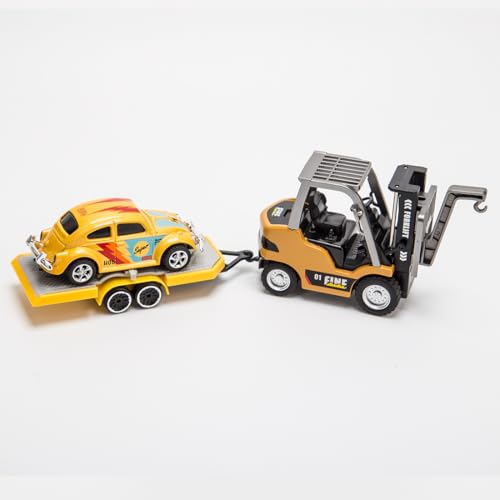 RC Forklift Truck with Trailer 1/64 Mini Alloy Remote Control Forklift, 2 Mode Speed Truck with Cargo Hook, Pallets, RC Construction Vehicles for Adult - color: Yellow