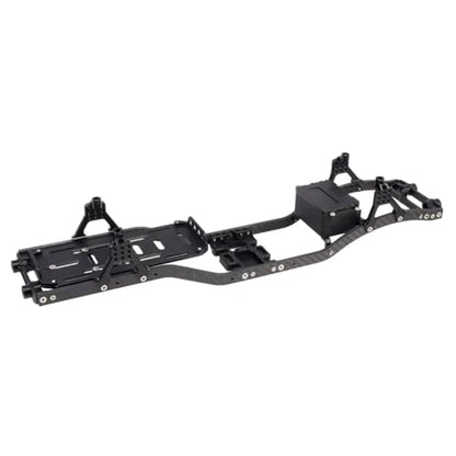 SCX10 Chassis Set for 1/10 RC Crawler w/Carbon Fiber Rails Metal Brace Skid Plate Adjustable Shock Mount Radio Box Battery Tray (Black Set) - color: Black Set
