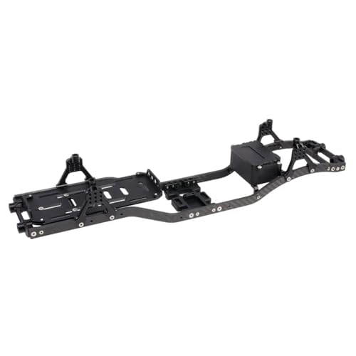 SCX10 Chassis Set for 1/10 RC Crawler w/Carbon Fiber Rails Metal Brace Skid Plate Adjustable Shock Mount Radio Box Battery Tray (Black Set) - color: Black Set