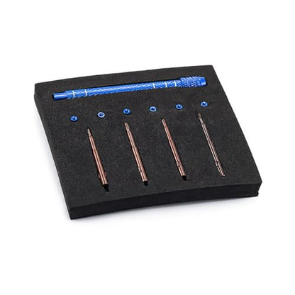 1/30 RC Screwdrivers Set H1.3 Hex T4 Plum Phillips 1.5mm 2.0mm Precision Bits With M2 Nuts Screw Driver Repair Tool Kit For 1:30 1:32 Crawler Car Axial SCX30 0.7" Tires Wheels (Blue) - color: Blue