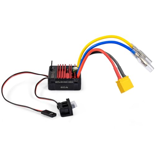 2026 New 60A Waterproof Brushed ESC 2-3S Electronic Speed Controller WP 1060 RC ESC Brushed with Power Witch for 1/10 Scale RC Crawler Car,Boats,Truck (XT60 Plug) - color: Black-yellow