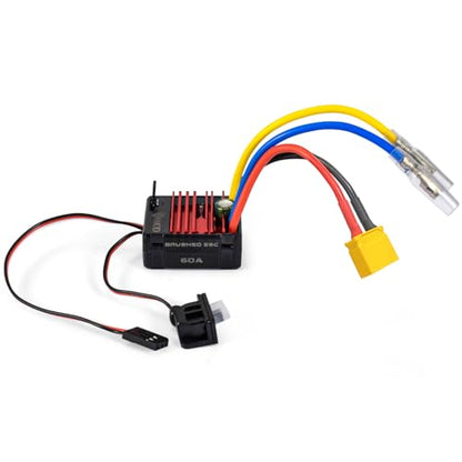 2026 New 60A Waterproof Brushed ESC 2-3S Electronic Speed Controller WP 1060 RC ESC Brushed with Power Witch for 1/10 Scale RC Crawler Car,Boats,Truck (XT60 Plug) - color: Black-yellow