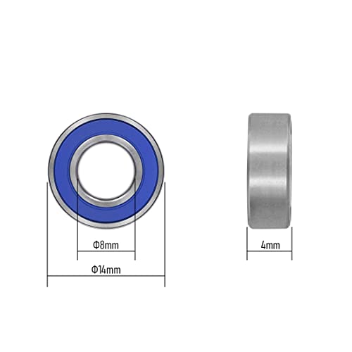 MR148-2RS 20 PCS Deep Groove Ball Bearing 8×14×4mm Double Blue Rubber Sealed Ball Bearing Chrome Steel P0 Z2 Bearing for Fishing Gear, Industrial Machine,Power Tools - size: MR148-2RS Size 8×14×4mm