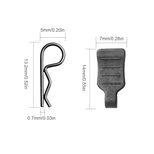 HobbyPark 50pcs Mini Clips R Pins with Pull Tabs for 1/24 1/28 1/36 Scale Micro Cars Compatible with Axial SCX24 Deadbolt 90081 B17 Betty Wrangler JLU CRC - size: 0.7mm Rod and Tabs