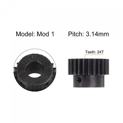 uxcell 1Mod 24T Pinion Gear 8mm Bore Hardened Steel Motor Rack Spur Gear with Step for RC Car Truck Buggy Gear Drive, 2 Set
