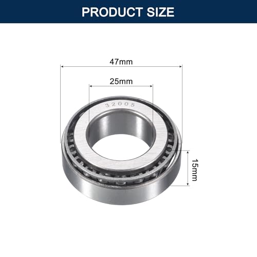 2 Pack 32005 Tapered Roller Bearing Cone and Cup Set | 25mm Bore 47mm OD 15mm Cup Width, Chrome Steel Taper Bearings Set, ABEC-3 - size: 32005
