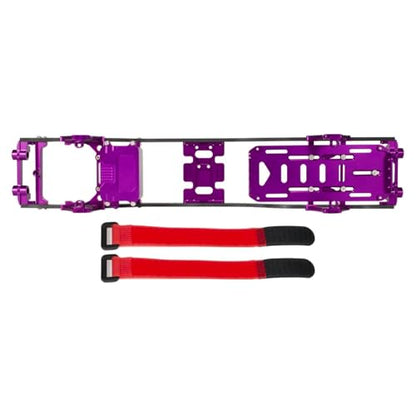 SCX10 Chassis Set for 1/10 RC Crawler w/Carbon Fiber Rails Metal Brace Skid Plate Adjustable Shock Mount Radio Box Battery Tray (Purple Set) - color: Purple Set